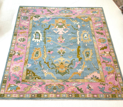 Addie Modern Oushak rug in blue, hand-knotted wool — full view