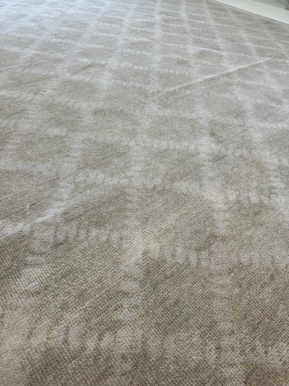 Anne Modern Oushak rug styled in a room, warm gray, very light gray, hand-knotted wool