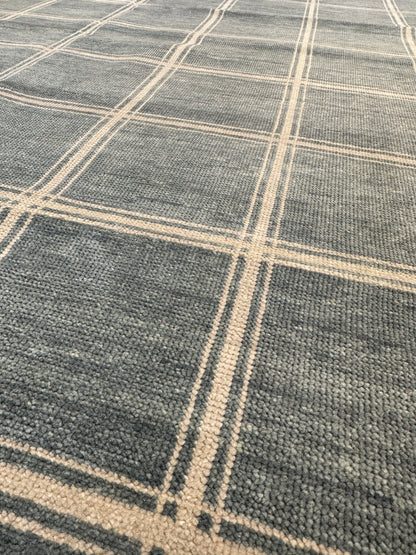 Kate hand-knotted wool modern Oushak rug in gray-blue with soft ivory tones