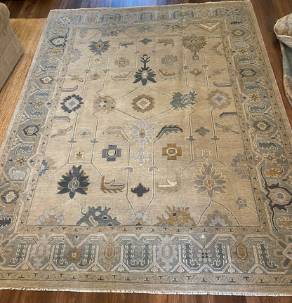 Emerson Modern Oushak rug — soft beige, gray, cream, soft blue, hand-knotted 100% wool