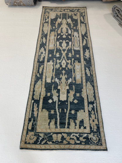 Eloise Modern Oushak rug, moody blue-green, cream, olive, light blue, tan — hand-knotted wool area rug