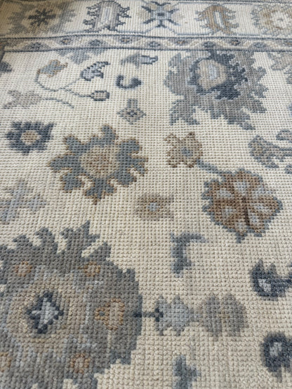 Emma Modern Oushak rug in cream, hand-knotted wool — full view