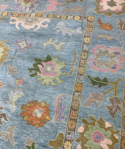 Gracie Modern Oushak rug — blue-green, orange, pink, purple, green, tans, hand-knotted 100% wool (view 11)