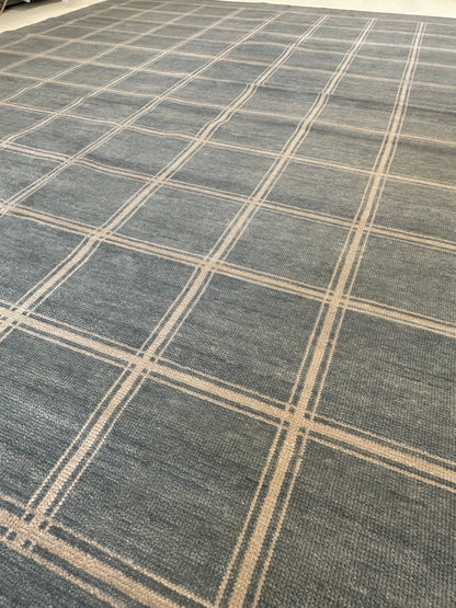Kate gray-blue modern Oushak rug with ivory detailing, hand-knotted wool