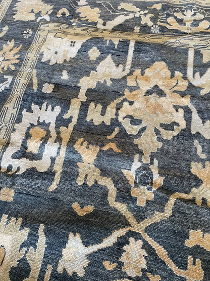 Eloise Modern Oushak rug — moody blue-green, cream, olive, light blue, tan, hand-knotted 100% wool