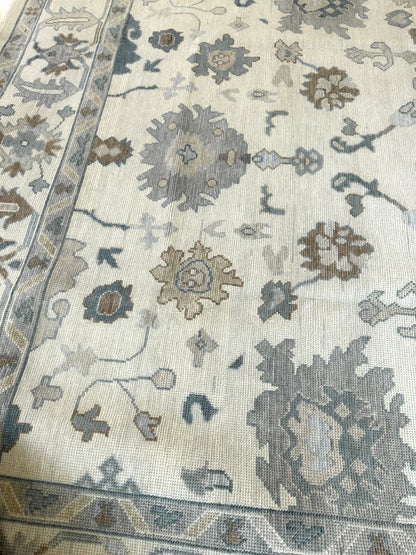 Emma Modern Oushak rug in cream, hand-knotted wool — full view (view 12)