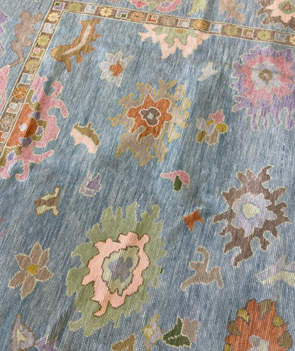 Gracie Modern Oushak rug in blue-green, hand-knotted wool — full view (view 12)