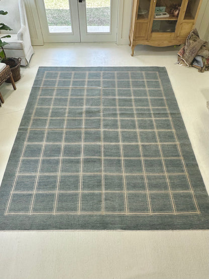 Kate modern Oushak rug, serene gray-blue with ivory accents