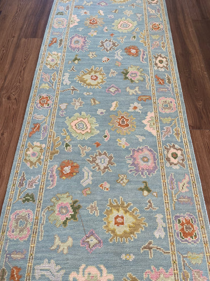 Gracie Modern Oushak rug, blue-green, orange, pink, purple, green, tans — hand-knotted wool area rug