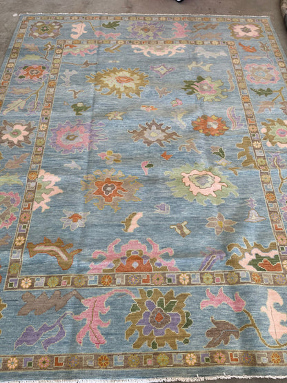 Gracie Modern Oushak rug in blue-green, hand-knotted wool — full view